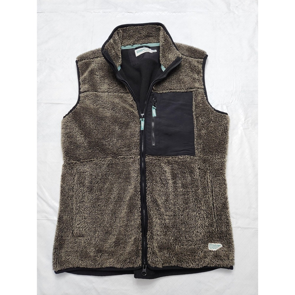 Wellen Sherpa Fleece Vest Mens Medium Brown Full Zip Chest Pocket Outdoor Hiking